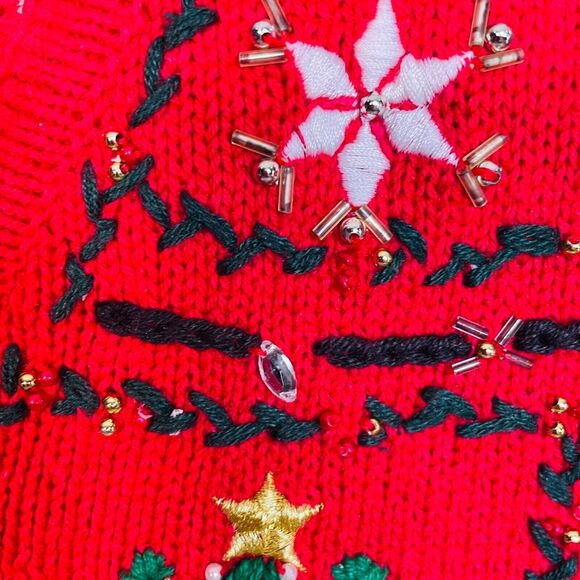 Designers Studio Original Christmas Red Embroidered Beaded Sweater Cardigan Size - Picture 7 of 10